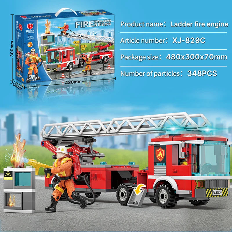 HKM-606163 Fire Fighting Themed Building Block Set - DIY Assembly Fire Truck Educational Model Toy for Ages 6 and Up