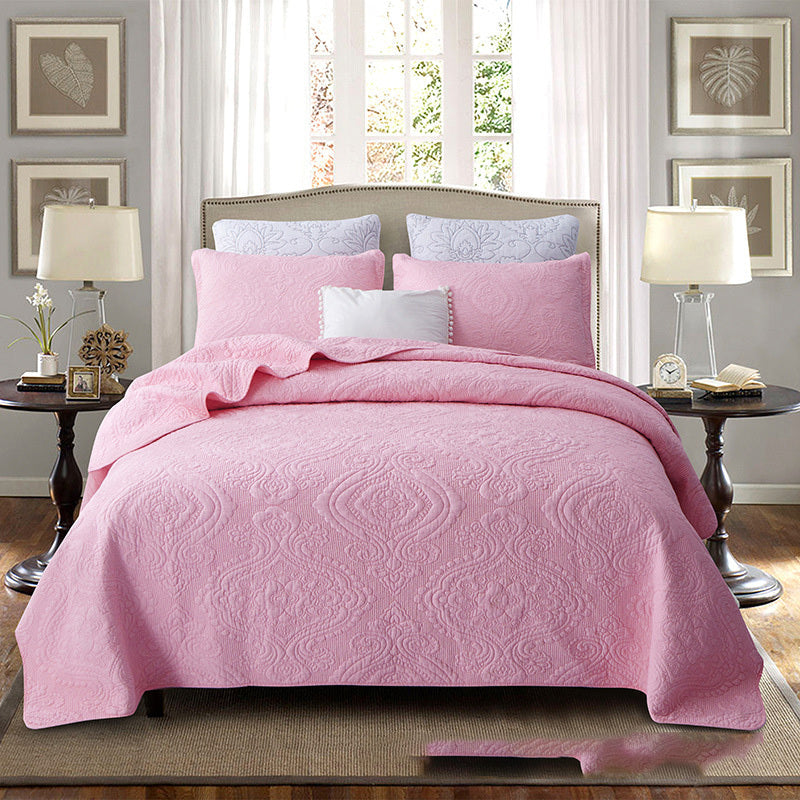 HKM-606355 Cotton Fabric Three-Piece Bed Cover Set with Pillowcases for All Seasons