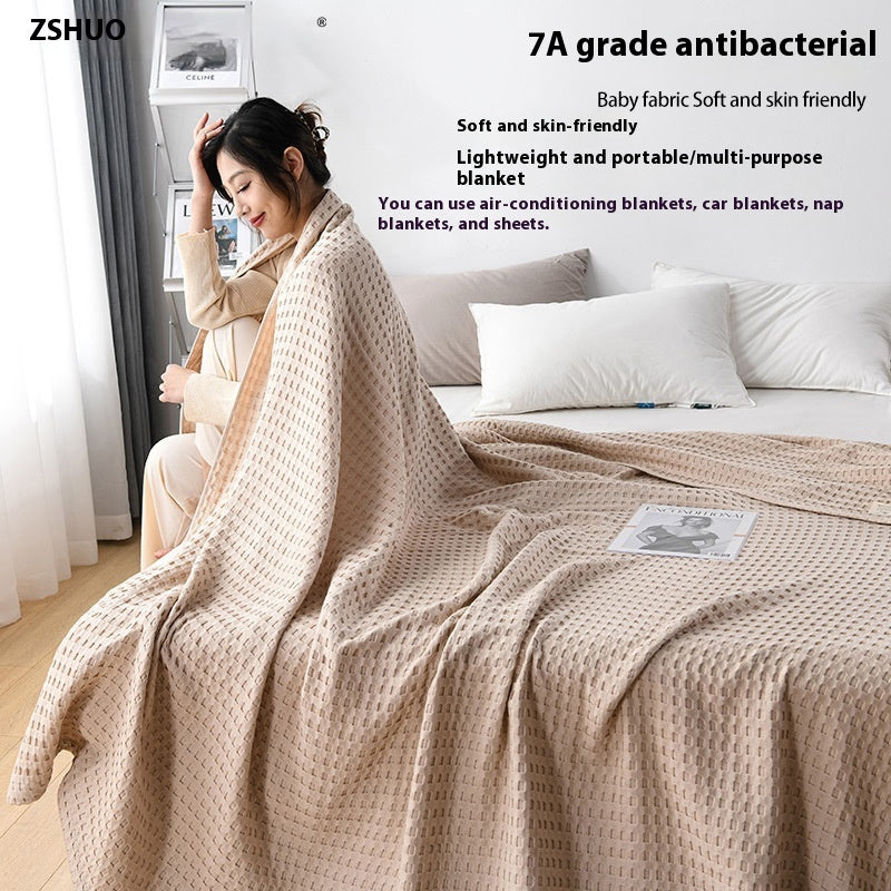 HKM-606419 Lightweight Cotton Gauze Towel Blanket with Human Waffle Design