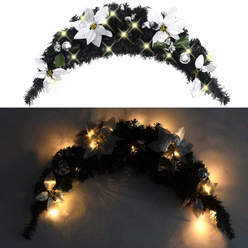 HKM-606547 Christmas LED Light Arch - 90 cm Black and Silver PVC Decoration for Indoor/Outdoor Use