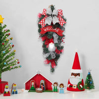 HKM-606867 Christmas Door Hanging Bow Tree Wall Decoration Garland in Two Styles