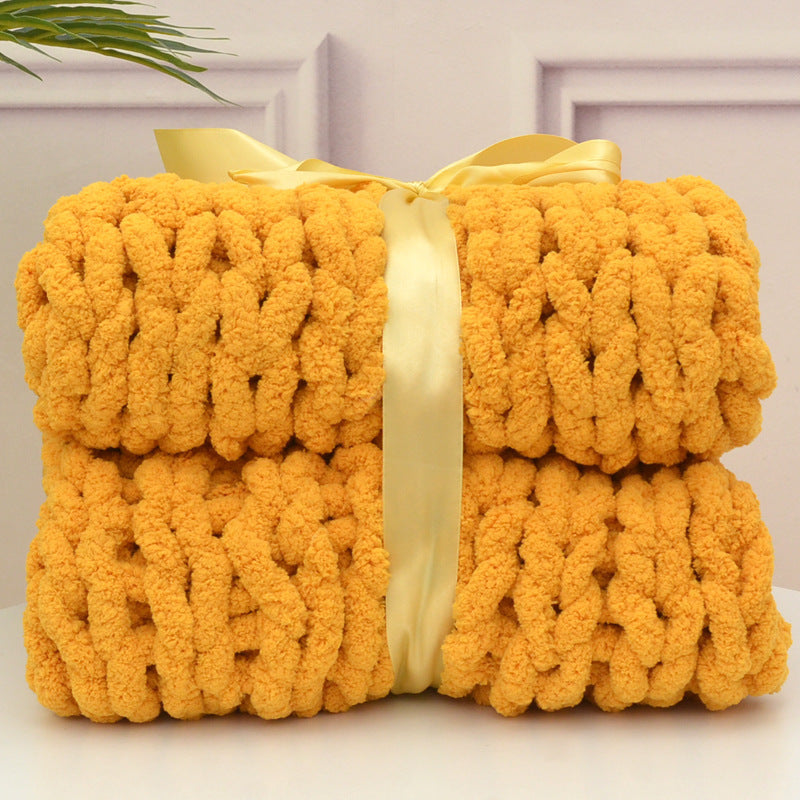 HKM-607059 Handmade Thick Polyester Woven Blanket for Sofa Decor