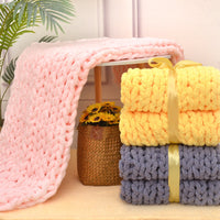 HKM-607059 Handmade Thick Polyester Woven Blanket for Sofa Decor