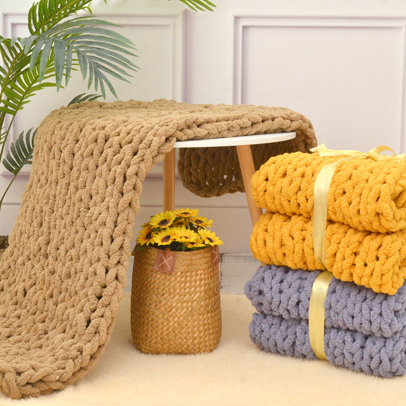HKM-607059 Handmade Thick Polyester Woven Blanket for Sofa Decor