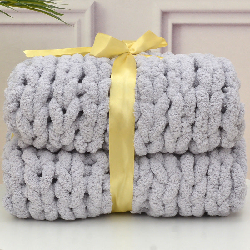 HKM-607059 Handmade Thick Polyester Woven Blanket for Sofa Decor