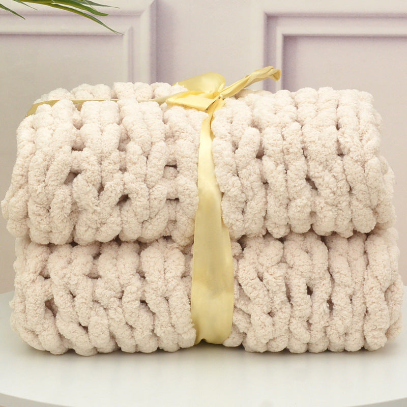 HKM-607059 Handmade Thick Polyester Woven Blanket for Sofa Decor