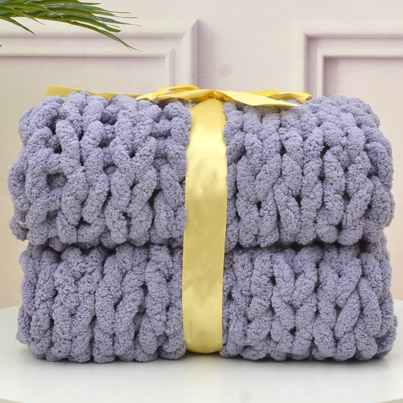 HKM-607059 Handmade Thick Polyester Woven Blanket for Sofa Decor