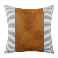 HKM-607123 Modern Minimalist PU Leather Canvas Stripe Pillow Cover - 45x45cm Cushion for Living Room, Bedroom and Office