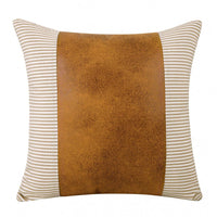 HKM-607123 Modern Minimalist PU Leather Canvas Stripe Pillow Cover - 45x45cm Cushion for Living Room, Bedroom and Office