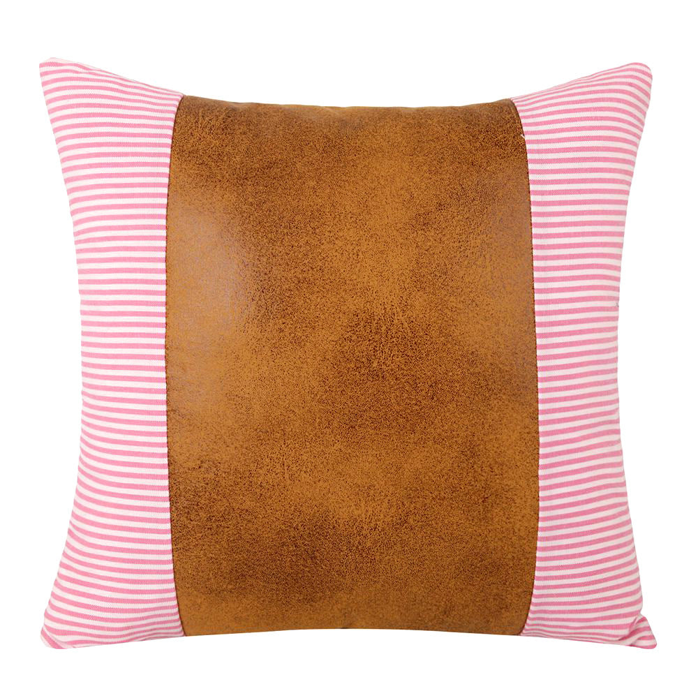 HKM-607123 Modern Minimalist PU Leather Canvas Stripe Pillow Cover - 45x45cm Cushion for Living Room, Bedroom and Office
