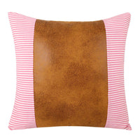 HKM-607123 Modern Minimalist PU Leather Canvas Stripe Pillow Cover - 45x45cm Cushion for Living Room, Bedroom and Office