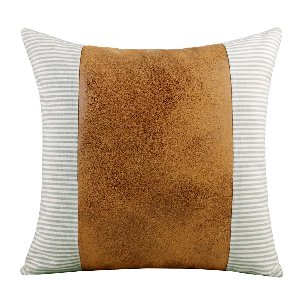 HKM-607123 Modern Minimalist PU Leather Canvas Stripe Pillow Cover - 45x45cm Cushion for Living Room, Bedroom and Office