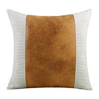 HKM-607123 Modern Minimalist PU Leather Canvas Stripe Pillow Cover - 45x45cm Cushion for Living Room, Bedroom and Office
