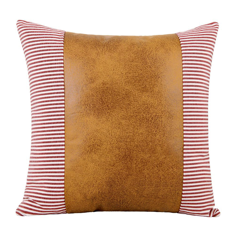 HKM-607123 Modern Minimalist PU Leather Canvas Stripe Pillow Cover - 45x45cm Cushion for Living Room, Bedroom and Office