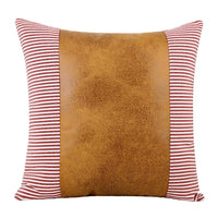 HKM-607123 Modern Minimalist PU Leather Canvas Stripe Pillow Cover - 45x45cm Cushion for Living Room, Bedroom and Office