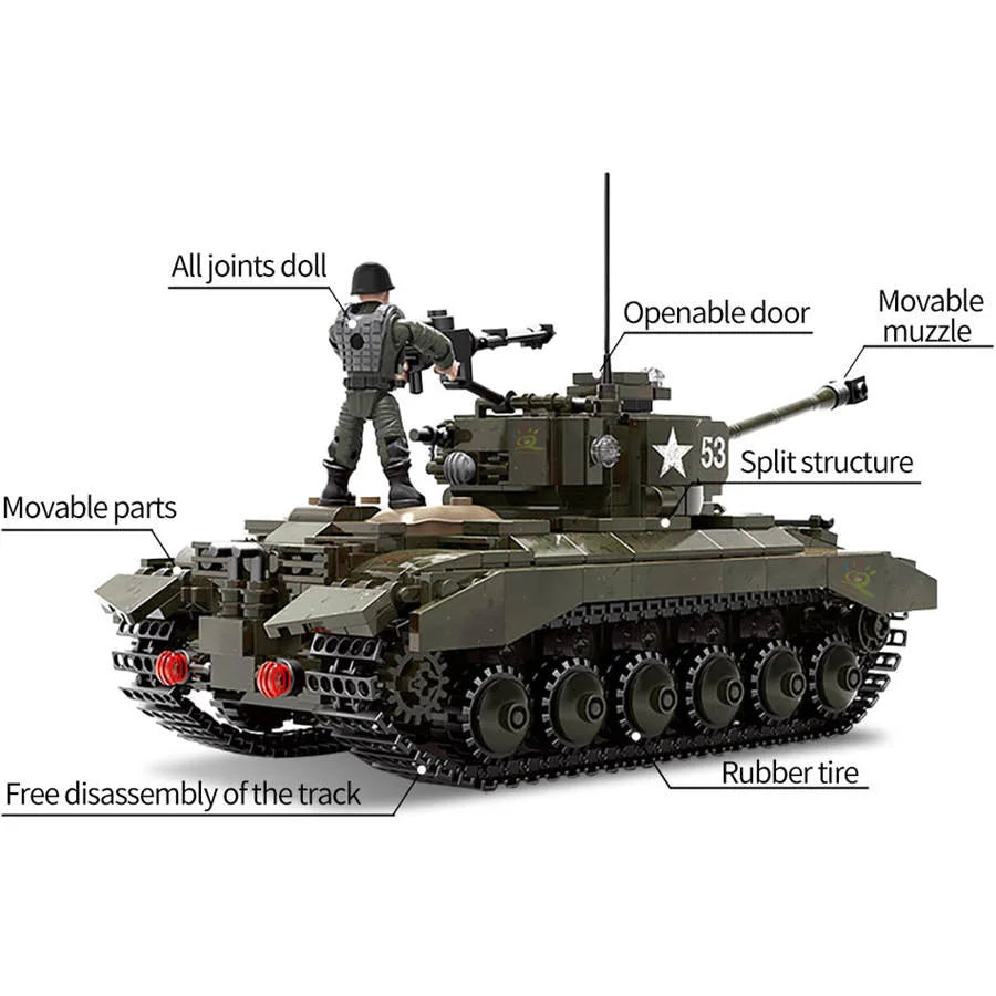 HKM-607315 Heavy Tank Building Block Set with Military Figures - Educational Construction Toy for Ages 6 and Up