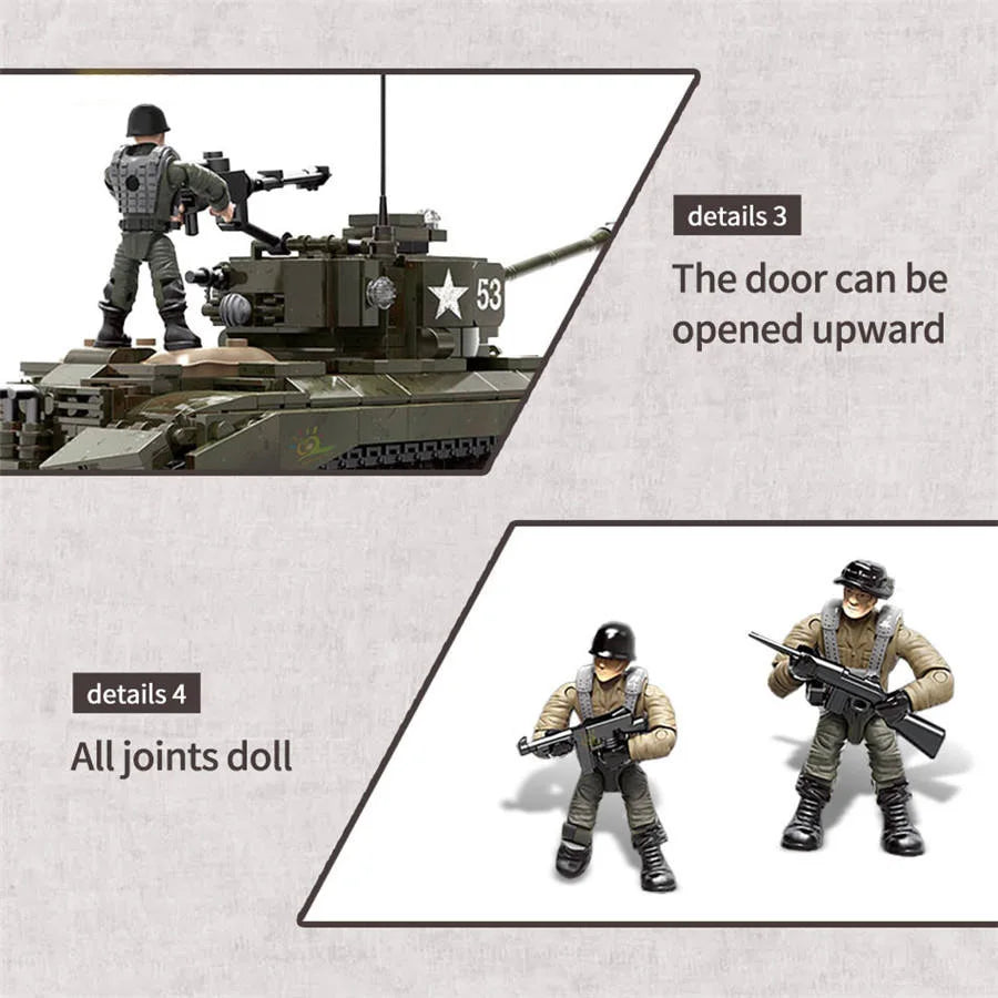 HKM-607315 Heavy Tank Building Block Set with Military Figures - Educational Construction Toy for Ages 6 and Up