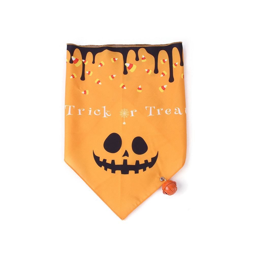 HKM-607443 Halloween-Themed Triangle Saliva Towel for Pets - Black Pumpkin, Yellow Pumpkin, Wizard, Dripping Blood Design