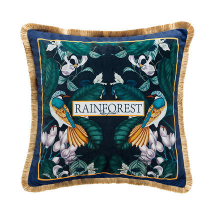 HKM-607955 Forest Bird Design Short Plush Pillowcase Set with Solid Color Reverse and Gold Beard Technology