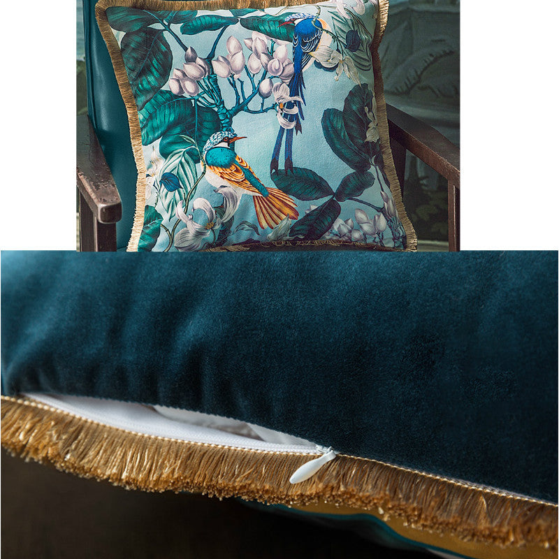 HKM-607955 Forest Bird Design Short Plush Pillowcase Set with Solid Color Reverse and Gold Beard Technology