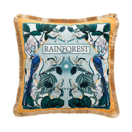HKM-607955 Forest Bird Design Short Plush Pillowcase Set with Solid Color Reverse and Gold Beard Technology