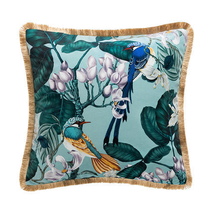 HKM-607955 Forest Bird Design Short Plush Pillowcase Set with Solid Color Reverse and Gold Beard Technology