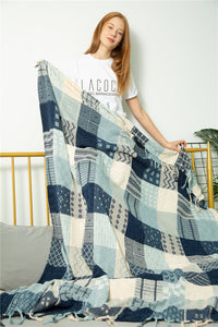HKM-608211 Cozy Fleece Blanket - Soft Plush Leisure Blanket with Pastoral Landscape Design, Available in Multiple Sizes
