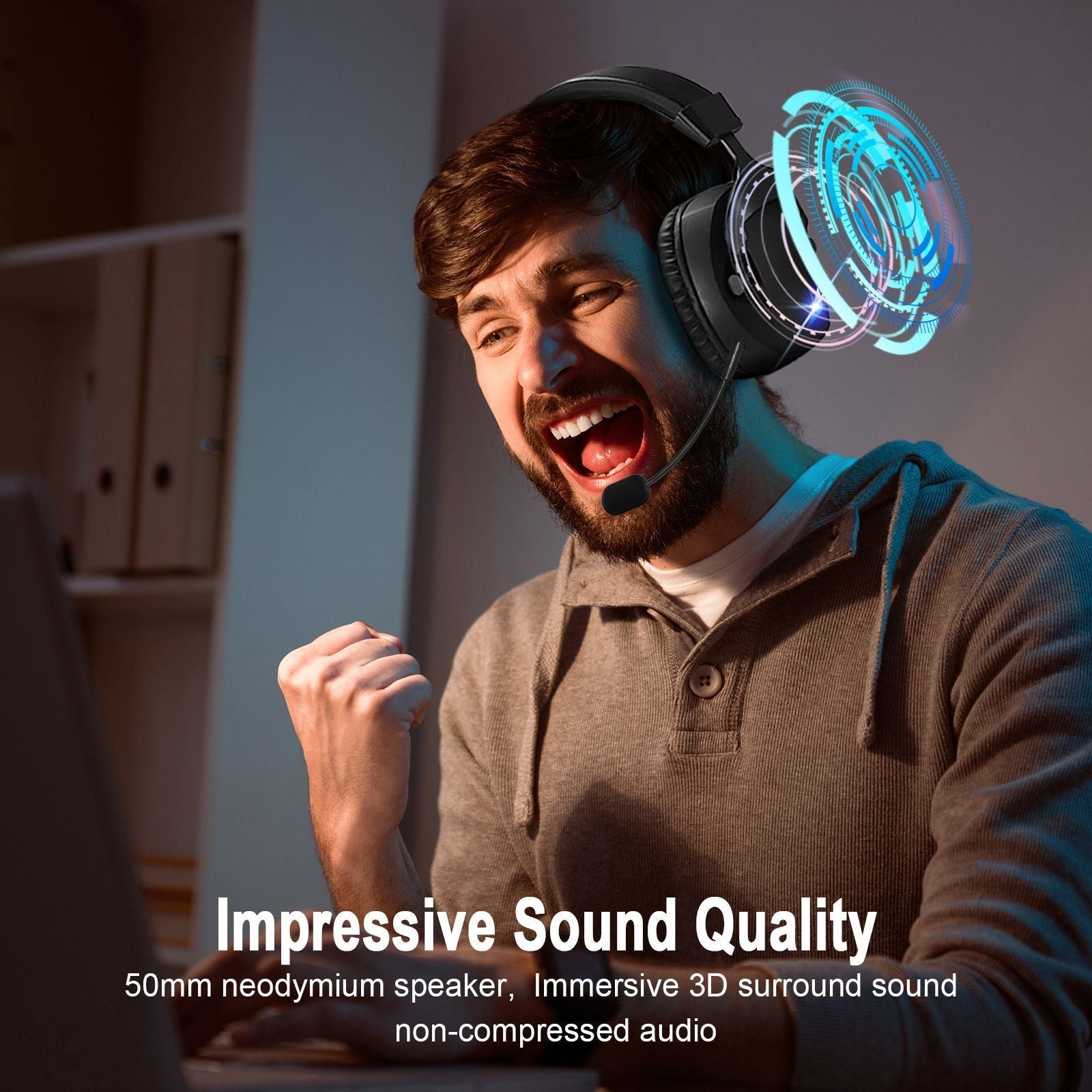 HKM-608403 Dual-Mode Over-Ear Bluetooth Headphones with Wireless Microphone for Gaming PCs and PS5