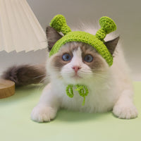 HKM-608403 Handmade Green Knitted Hat for Cats and Dogs - Stylish Pet Headgear for All Seasons