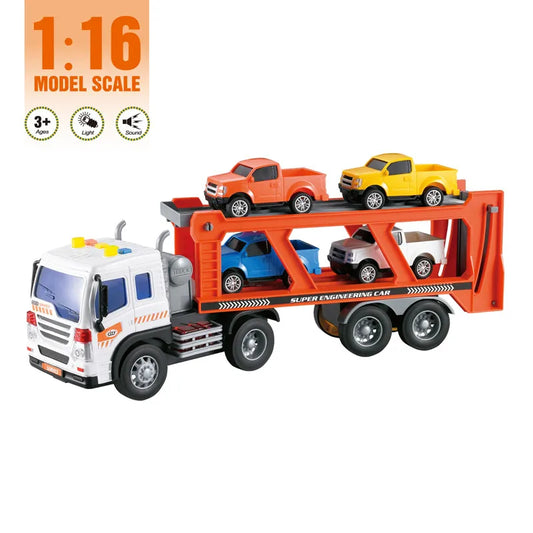 HKM-608531 1:16 Friction Truck Toy Set with 4 Mini Trucks - Diecast Container Vehicles for Ages 2-7