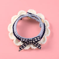 HKM-608595 Hand-Woven Cat Collar Bib with Cartoon Pattern in Red, Blue, and Pink
