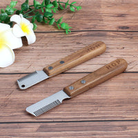 HKM-608659 Wooden Handle Comb for Grooming Terrier Dogs with Stainless Steel Plucking Knife