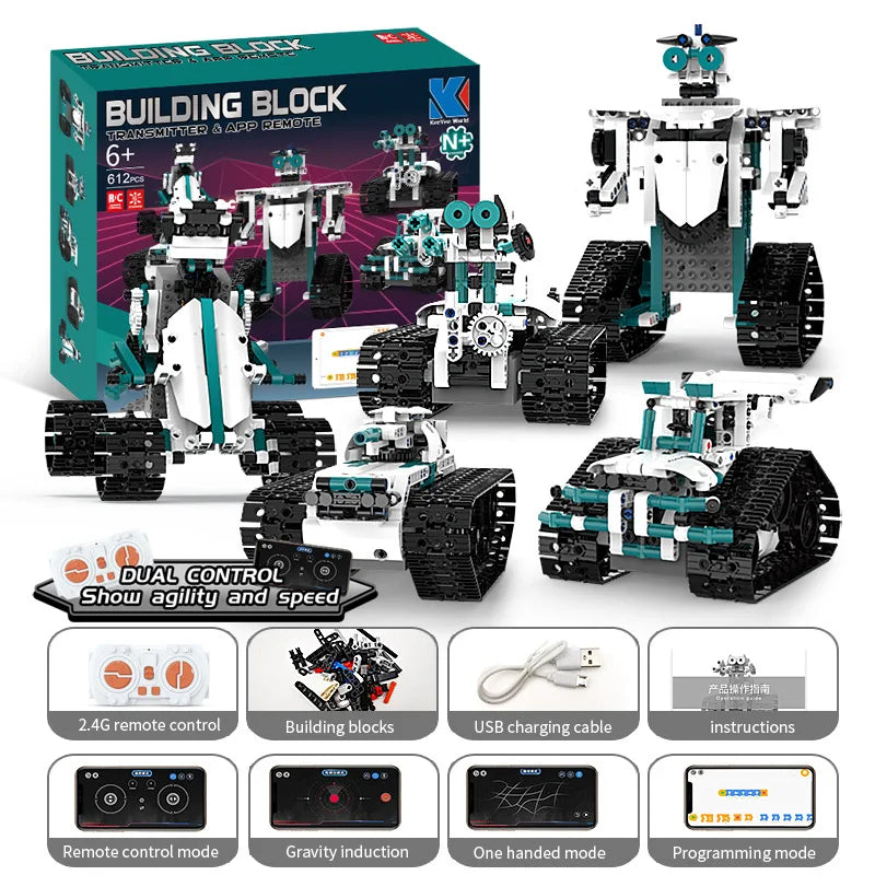 KTX-608723 Children's Educational Programming Robot Building Blocks Set - 612pcs Remote Control Construction Toy