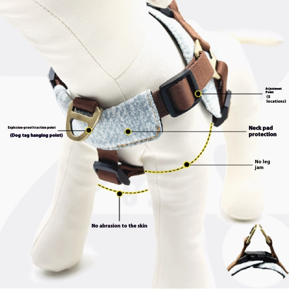 HKM-608723 Vest Style Dog Harness with Traction Rope for Small and Medium Dogs - Anti-Bite Nylon Material in Brown