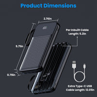 HKM-608915 20000mAh Fast Charging Power Bank with Digital Display and 4 Inbuilt Cables for iPhone 15/14/Android Devices