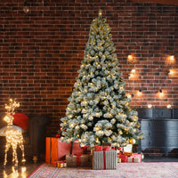 HKM-609171 6ft Green Flocking Christmas Tree with 550 Warm Lights and 8 Light Patterns, PVC Material, 928 Branches