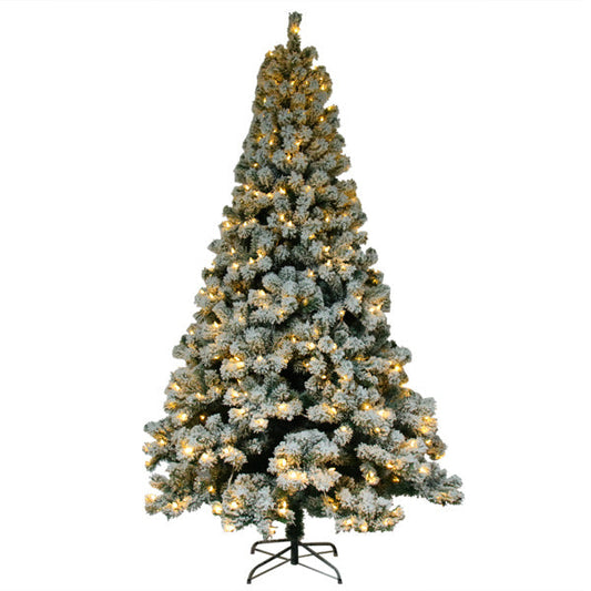 HKM-609171 6ft Green Flocking Christmas Tree with 550 Warm Lights and 8 Light Patterns, PVC Material, 928 Branches