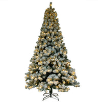 HKM-609171 6ft Green Flocking Christmas Tree with 550 Warm Lights and 8 Light Patterns, PVC Material, 928 Branches