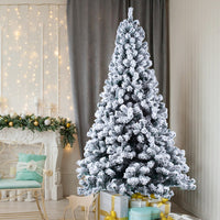 HKM-609171 6ft Green Flocking Christmas Tree with 550 Warm Lights and 8 Light Patterns, PVC Material, 928 Branches