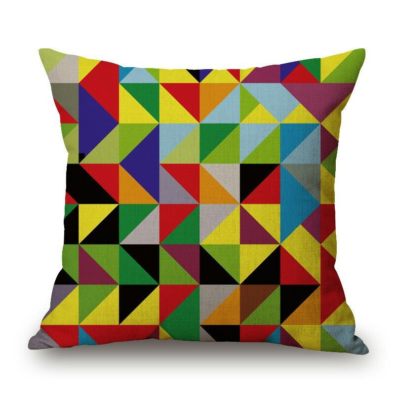 HKM-609427 Colorful Geometric Pattern Cushion Cover - Indoor/Outdoor Use, Weather & Fade Resistant, Zipper Closure, Cotton Linen Fabric