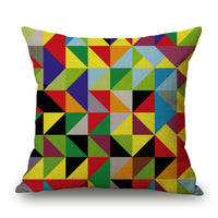 HKM-609427 Colorful Geometric Pattern Cushion Cover - Indoor/Outdoor Use, Weather & Fade Resistant, Zipper Closure, Cotton Linen Fabric