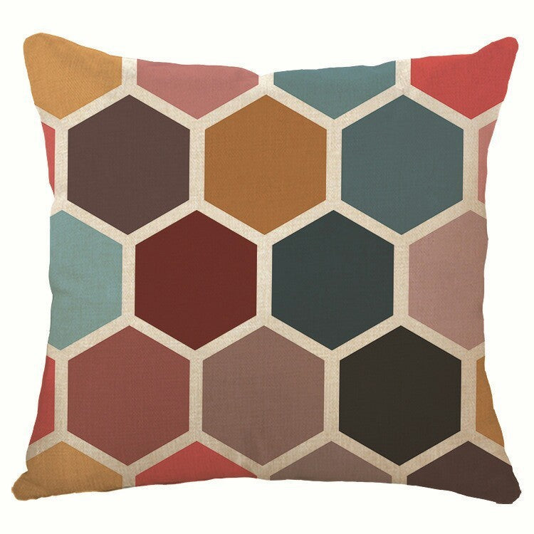 HKM-609427 Colorful Geometric Pattern Cushion Cover - Indoor/Outdoor Use, Weather & Fade Resistant, Zipper Closure, Cotton Linen Fabric