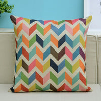 HKM-609427 Colorful Geometric Pattern Cushion Cover - Indoor/Outdoor Use, Weather & Fade Resistant, Zipper Closure, Cotton Linen Fabric