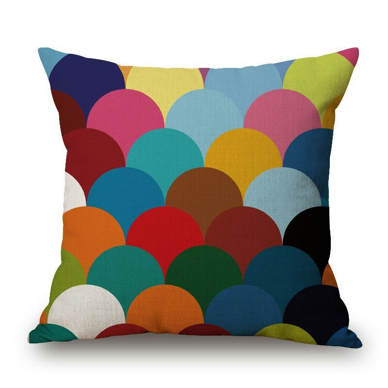 HKM-609427 Colorful Geometric Pattern Cushion Cover - Indoor/Outdoor Use, Weather & Fade Resistant, Zipper Closure, Cotton Linen Fabric