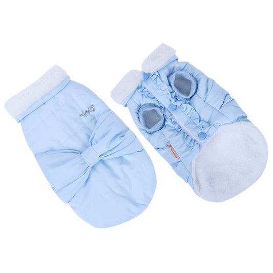 HKM-609491 Cute Blue Cat Pet Clothes - Soft Velvet & Memory Cloth, Princess Style Outfit