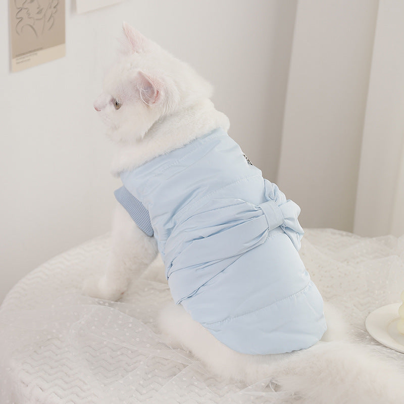 HKM-609491 Cute Blue Cat Pet Clothes - Soft Velvet & Memory Cloth, Princess Style Outfit