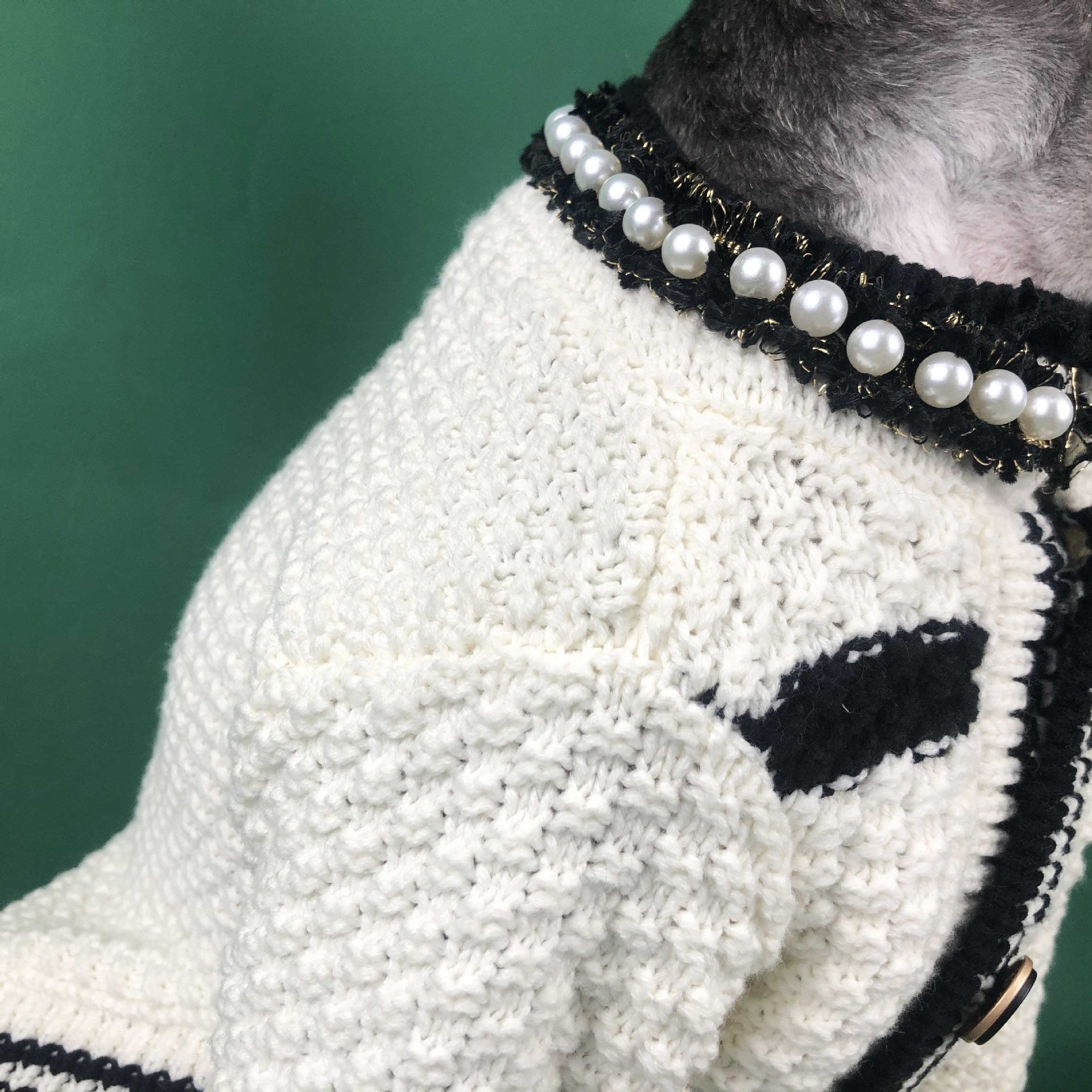 HKM-609619 Cozy Black and White Dog Sweater Cardigan for Small Breeds