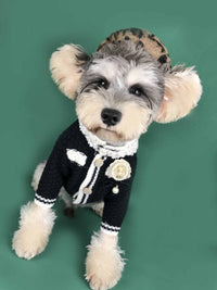 HKM-609619 Cozy Black and White Dog Sweater Cardigan for Small Breeds