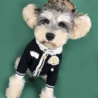 HKM-609619 Cozy Black and White Dog Sweater Cardigan for Small Breeds