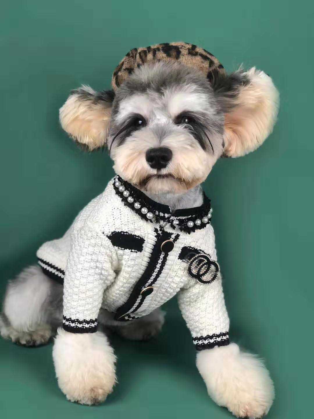 HKM-609619 Cozy Black and White Dog Sweater Cardigan for Small Breeds